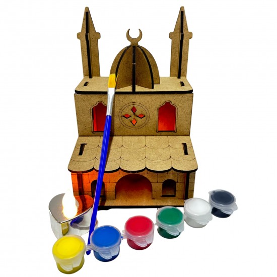 3D Ahşap Camii Boyama Gece Lambası Set 