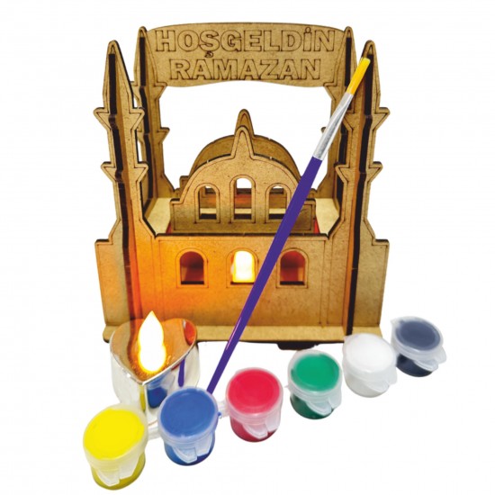 3D Ahşap Camii Hoşgeldin Ramazan Boyama Set 