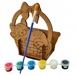 Ahşap Boyama Set Kedi Sepet
