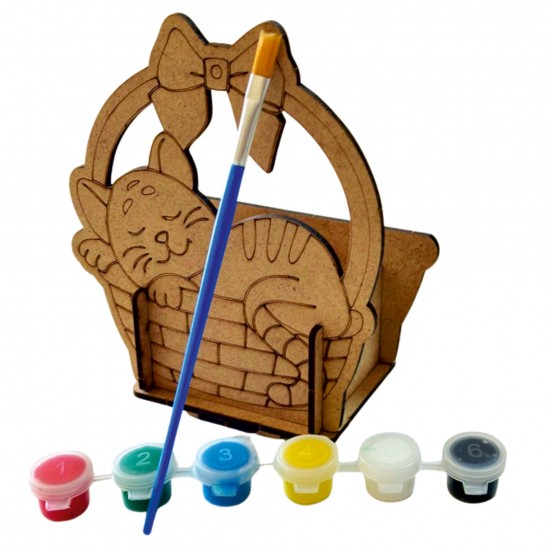 Ahşap Boyama Set Kedi Sepet Ahşap Boyama Set Kedi Sepet