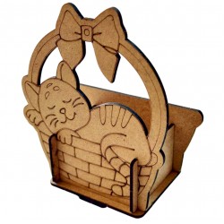 Ahşap Boyama Sade Kedi Sepet