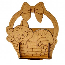 Ahşap Boyama Sade Kedi Sepet