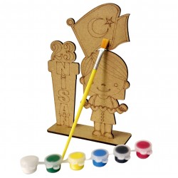 Ahşap Boyama Seti 23 Nisan Bayrak Kalp  Model NS8