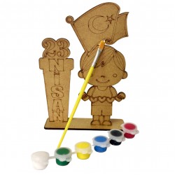 Ahşap Boyama Seti 23 Nisan Bayrak Kalp  Model NS7