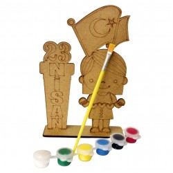 Ahşap Boyama Seti 23 Nisan Bayrak Kalp  Model NS8