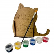 Ahşap Boyama Seti Kedi Kalemlik