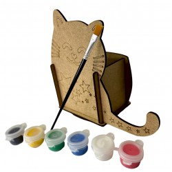 Ahşap Boyama Seti Kedi Kalemlik