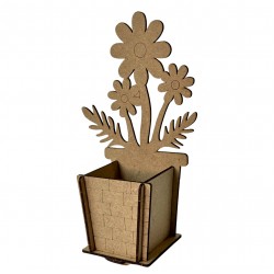 Ahşap Boyama Seti Çiçek Sade Kalemlik