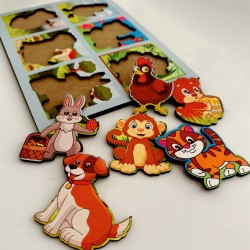 Ahşap Bul Tak Eğitim Puzzle Renkli Hayvan Figürleri