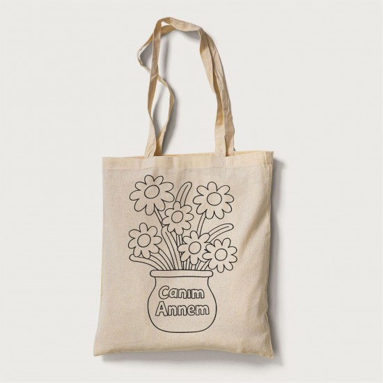 Bez Çanta Boyama Anneler Gününe Özel Boyasız Boş Model9