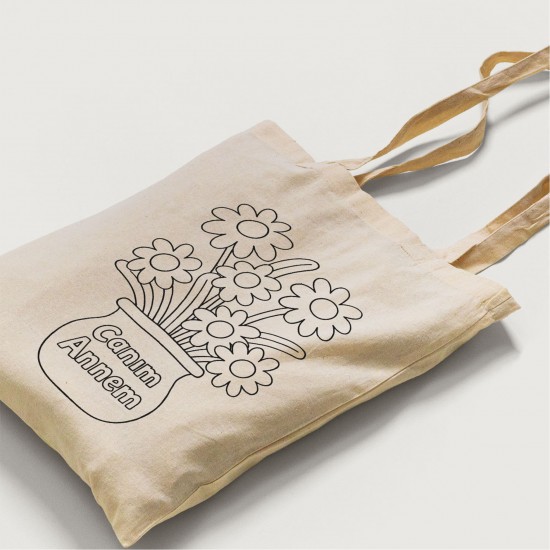 Bez Çanta Boyama Anneler Gününe Özel Boyasız Boş Model9