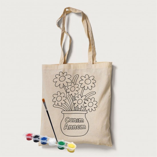 Bez Çanta Boyama Anneler Gününe Özel Model 9