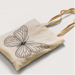 Bez Çanta Boyama Kelebek Desen Sade