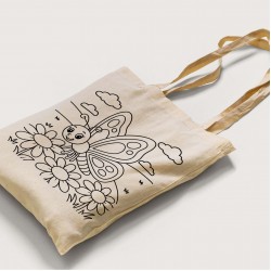 Bez Çanta Boyama Kelebek Çiçek Desen Sade