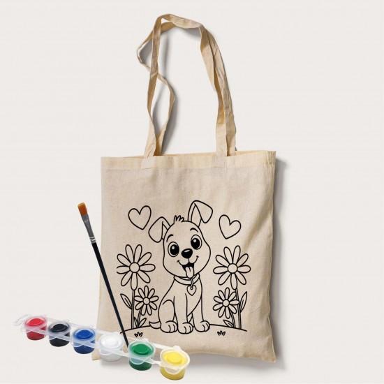 Bez Çanta Boyama Köpek Desen Set Bez Çanta Boyama Köpek Desen Set