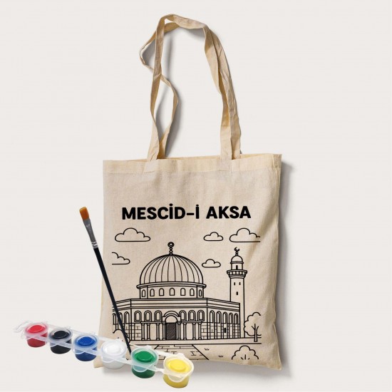 Bez Çanta Boyama Mescid-i Aksa Desen Set Bez Çanta Boyama Mescid-i Aksa Desen Set
