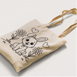 Bez Çanta Boyama Tavşan Desen Sade