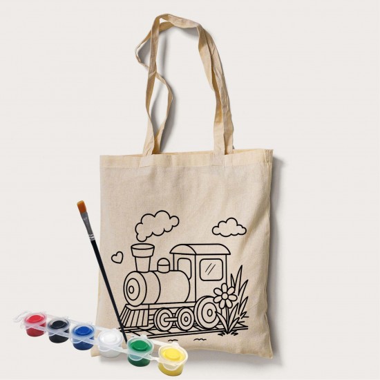 Bez Çanta Boyama Tren Desen Set Bez Çanta Boyama Tren Desen Set