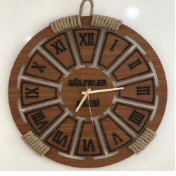 Hasır İpli Roma Rakam Ahşap Duvar Saati 