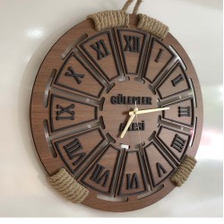 Hasır İpli Roma Rakam Ahşap Duvar Saati 
