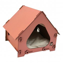 Ahşap Kedi Evi Pembe