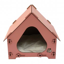 Ahşap Kedi Evi Pembe