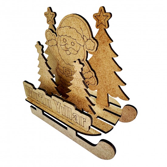 Kızak Çam Noel Yılbaşı Ahşap Boyama Seti 1