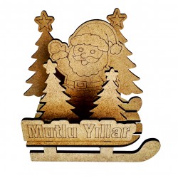 Kızak Çam Noel Yılbaşı Ahşap Boyama