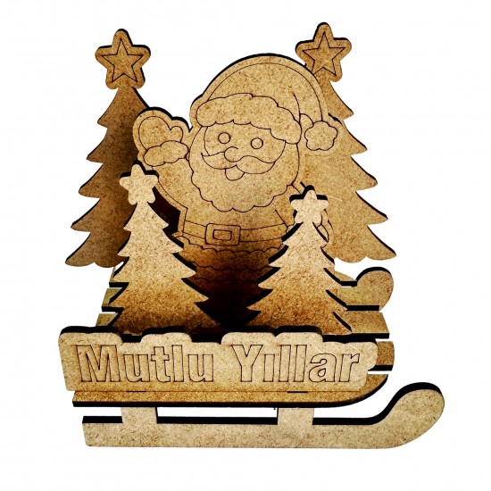 Kızak Çam Noel Yılbaşı Ahşap Boyama Seti 1