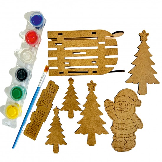 Kızak Çam Noel Yılbaşı Ahşap Boyama Seti 1