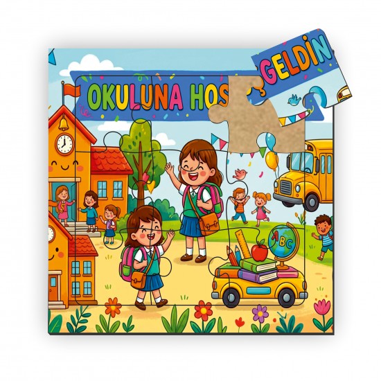 Okuluna Hoşgeldin Ahşap Puzzle 9 Parça 2