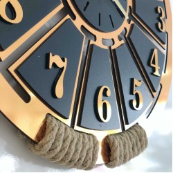 Altın Yaldız Hasır İp Ahşap Duvar Saati Altın Yaldız Hasır İp Ahşap Duvar Saati