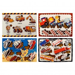 Ahşap Bul Tak Eğitim Puzzle 4 Taşıtlar Set 